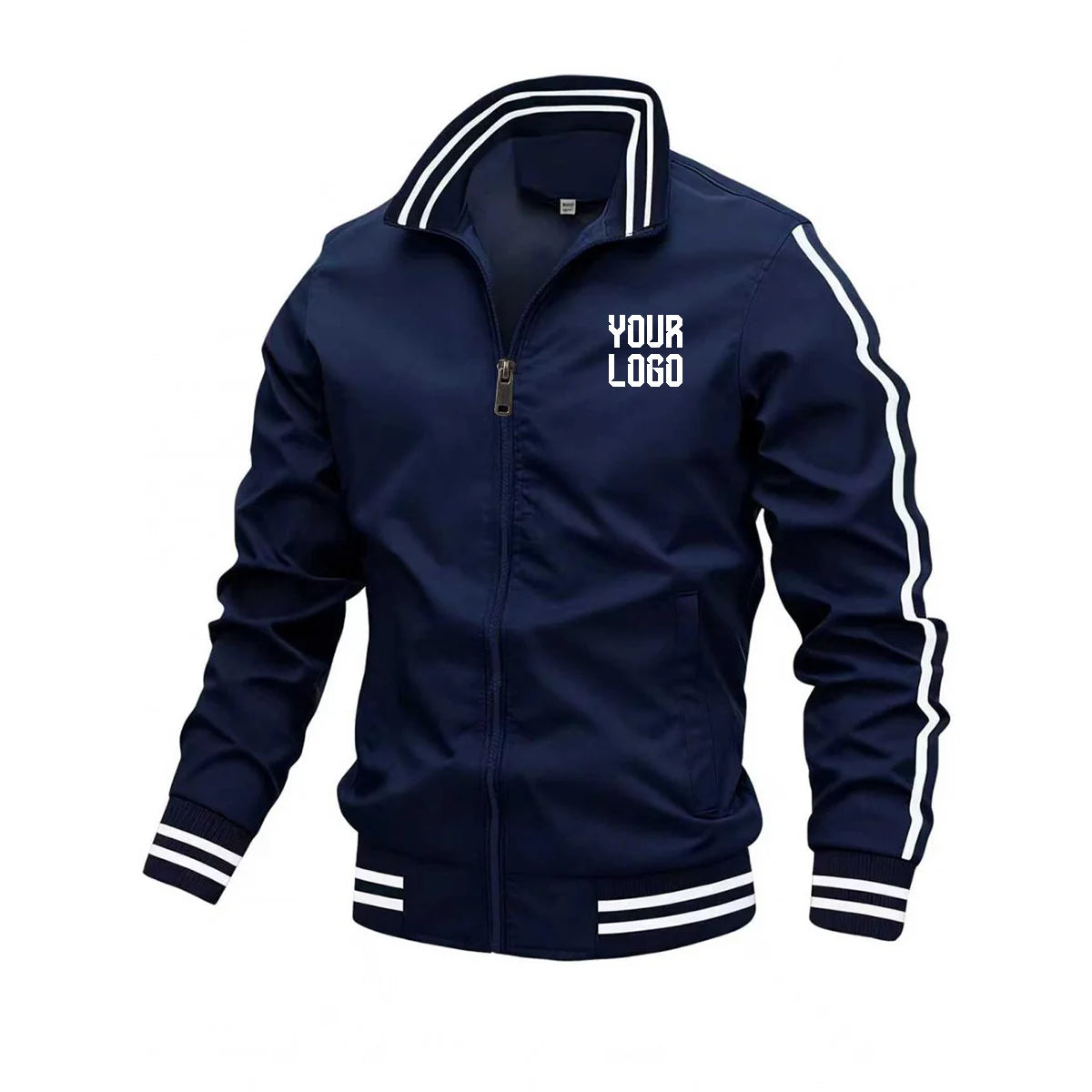 Men's Side Striped Design Customized Personalized Logo Pocketed Zipper Jacket