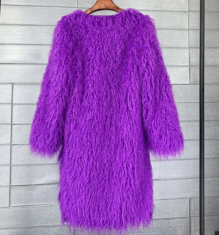 Colorful Furry Lamb Wool Faux Fur Shaggy Sheepskin Women's Coat