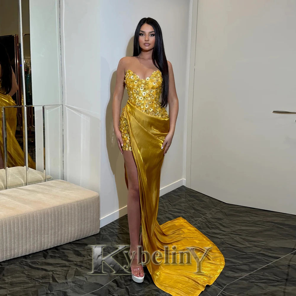 Customized Satin Sequined Daisy Flower Embroidered Spaghetti Strap Formal Floor-Length Evening Gown Dress to 26W