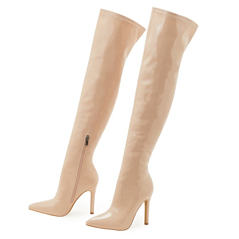 Patent Leather Stiletto Heel Over-the-Knee Pointed Toe Boots