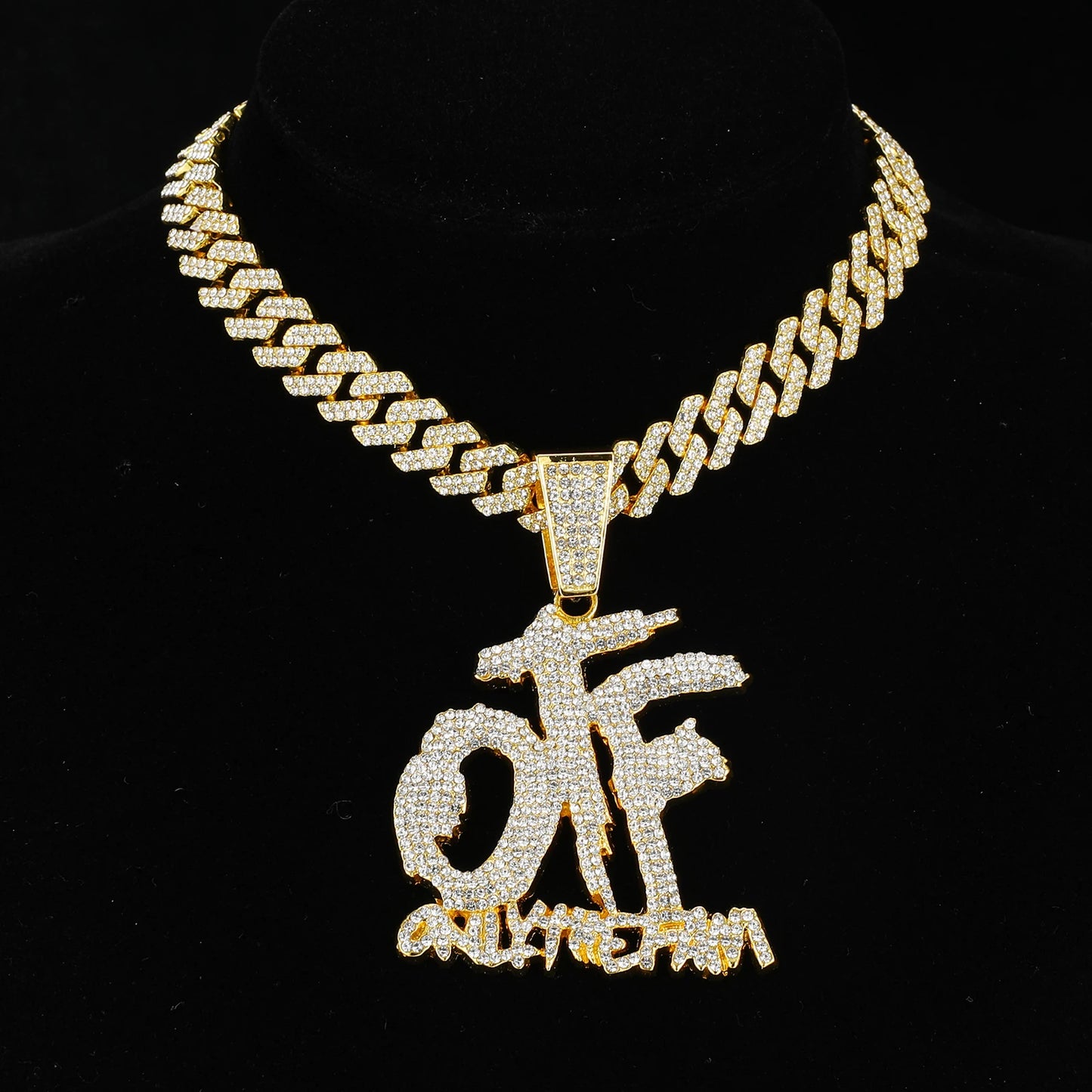 Iced Out "OTF" Letter Pendant Cuban Rhinestone Zircon Chain