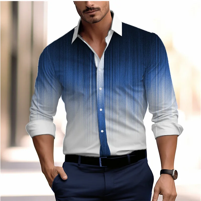 Men's Argyle Plaid/Houndstooth/Gradient Colorblock 3D Print Single Breasted Long Sleeve Stretch Fabric Button-Up Dress Shirt