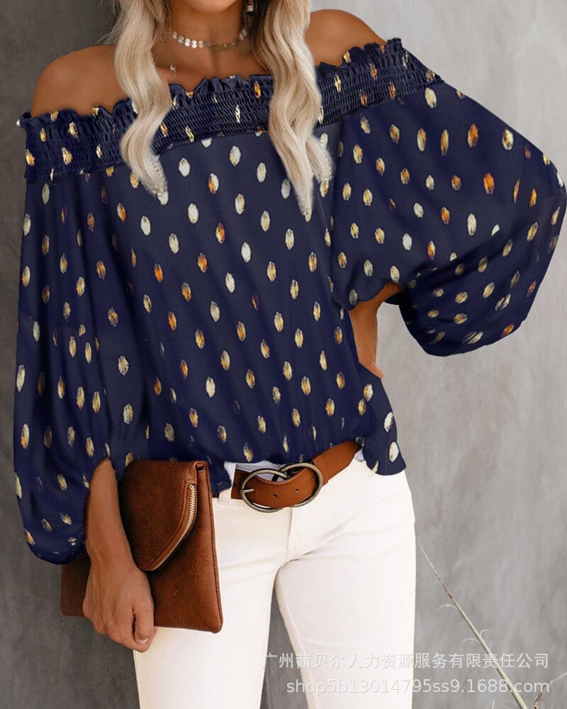 Off-the-Shoulder Long Sleeve Slash Neck Blouse