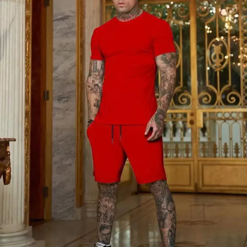 Men's Breathable Sportswear Short Sleeve T-Shirt + Drawstring Basketball Shorts 2-Piece Fitness Set to 4X Big & Tall