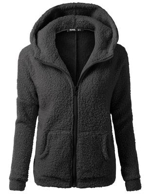 Fleece Soft Hooded Zipper Solid Lightweight Women's Jacket