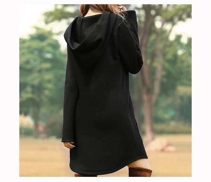 Oversized Pullover Drawstring Solid Color Knee-Length Hoodie Sweatshirt Dress to 3X Plus Size