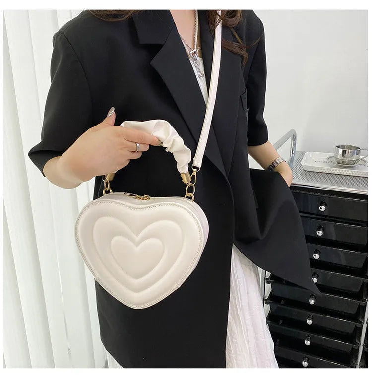 Heart Shape Small Designer Crossbody Solid PU Leather Top Handle Purse