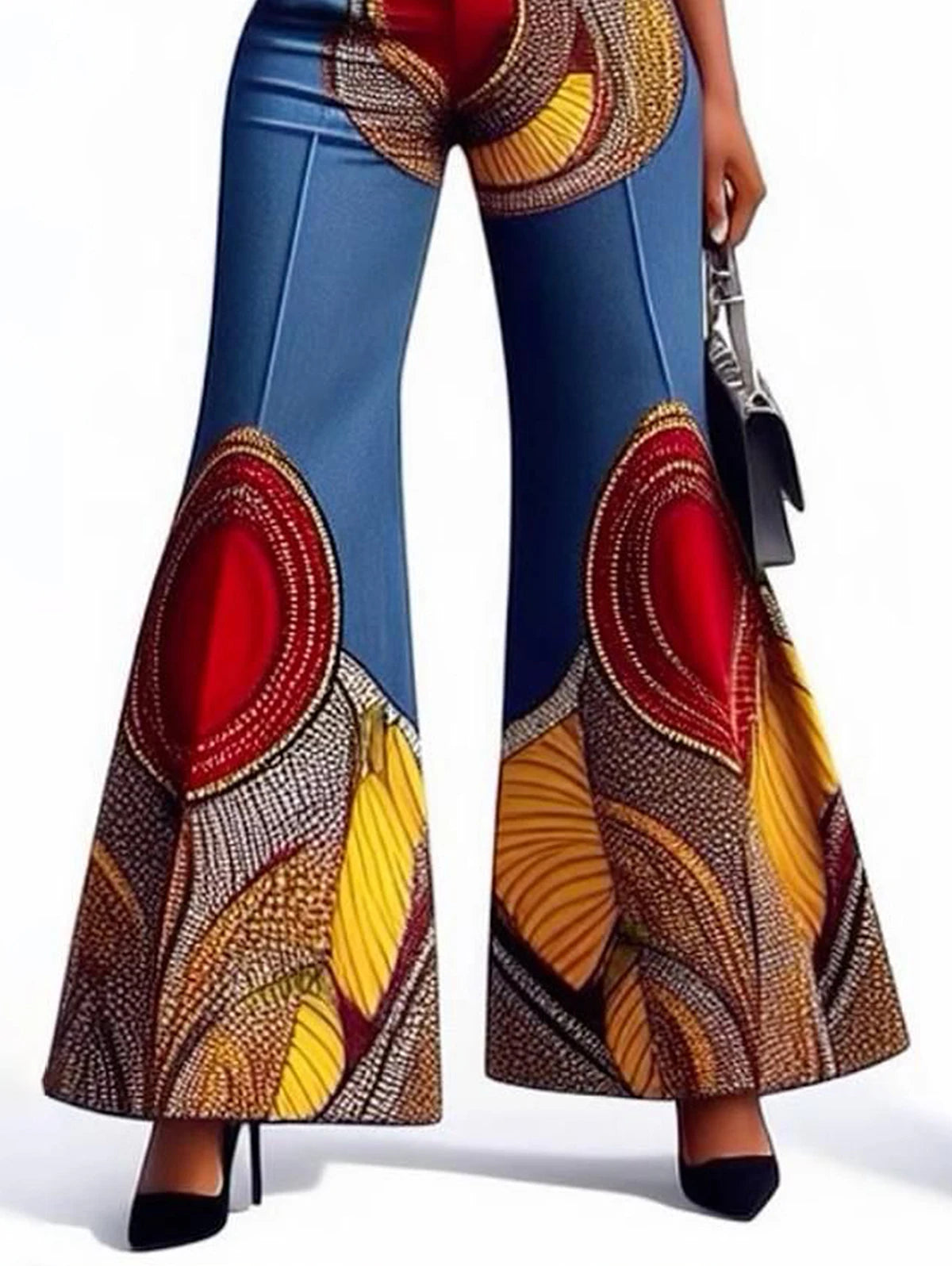 Geometric Pattern Wide Leg High Waist Vintage Streetwear Flare Trouser Jeans