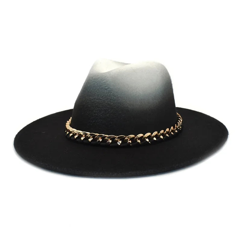Gradient Colorblock Chain Link Design Fedora Hat