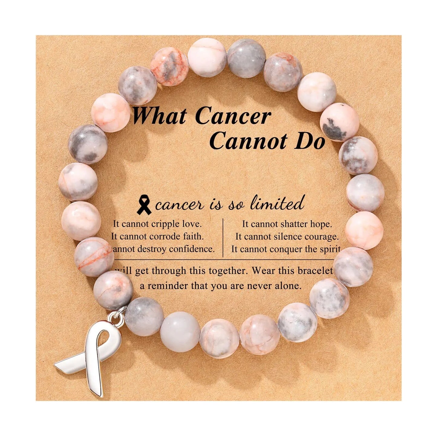 Breast Cancer Awareness Natural Stones Crystal Bracelet w/ Message Card