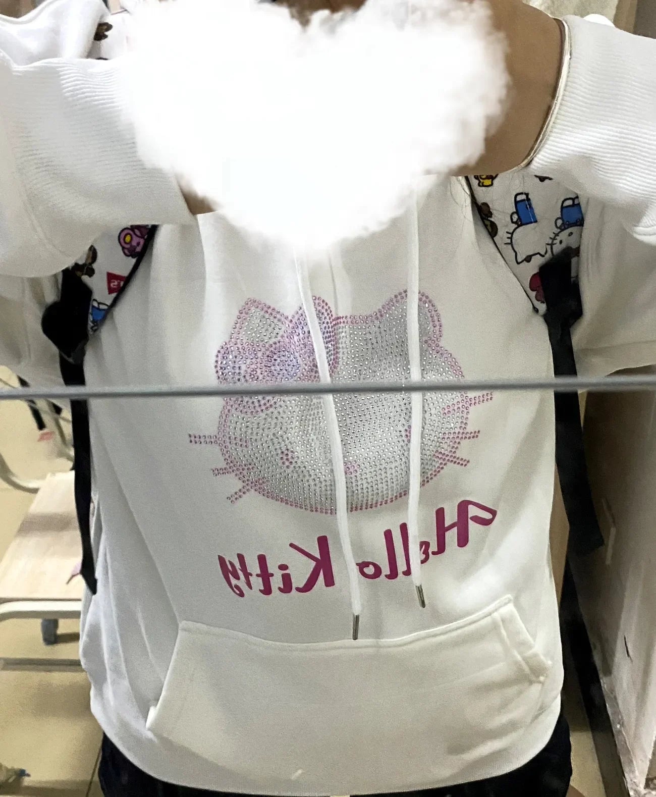 "Hello Kitty" Diamond Rhinestone Sparkling Pattern Hoodie Sweatshirt