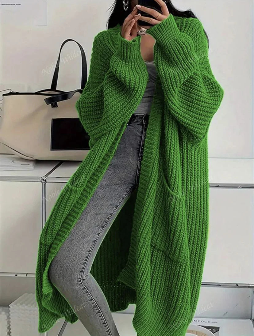 Oversized Cable Knitted Open Front Loose Women's Maxi Cardigan Sweater