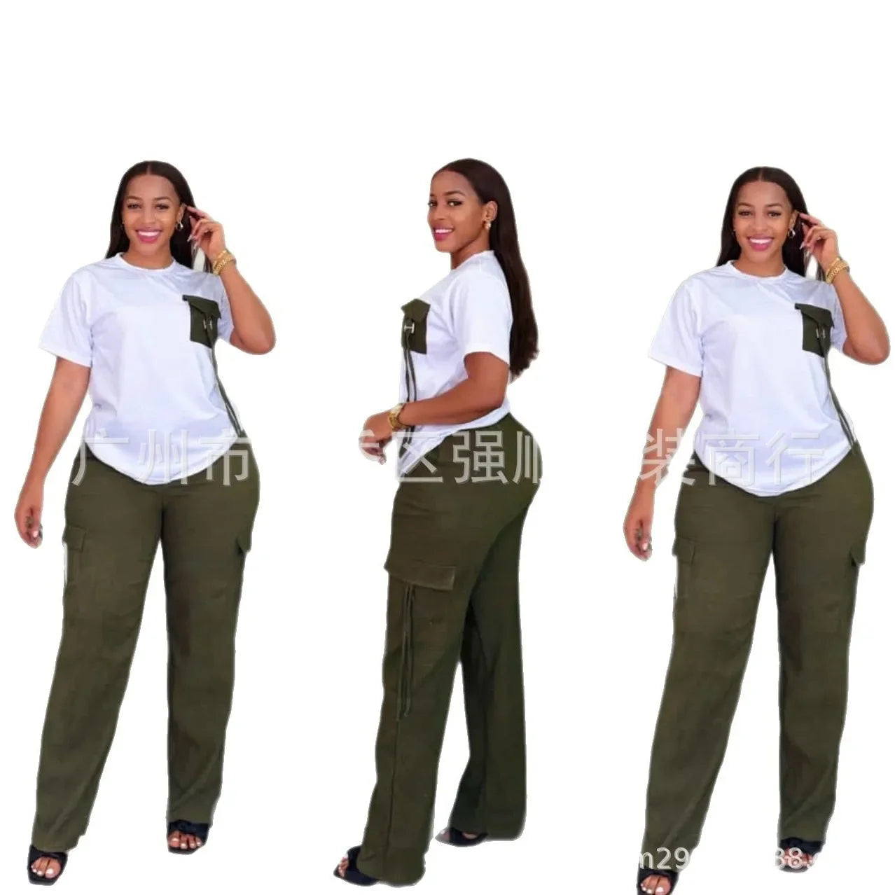 Colorblock/Big Heart Print Women's Top + Wide Leg Pants 2-Piece Set