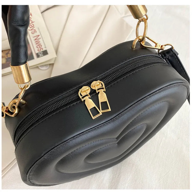Heart Shape Small Designer Crossbody Solid PU Leather Top Handle Purse