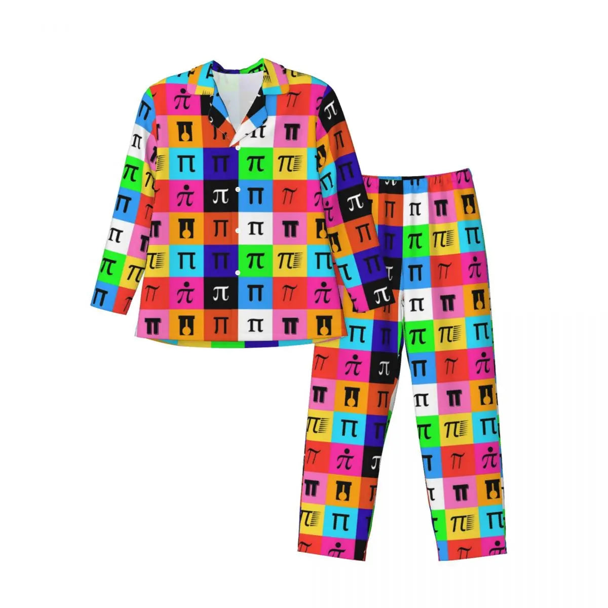 Colorblock Pajamas Men Happy Pi Day Warm Bedroom Sleepwear Spring 2 Pieces Casual Loose Oversize Graphic Pajama Set