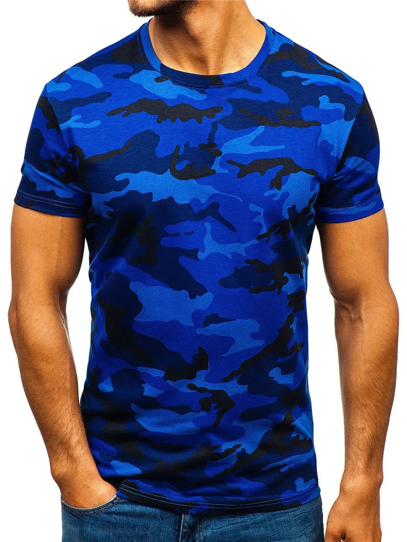 Men's Colored Camoflauge Print  Short Sleeve O-Neck T-Shirt