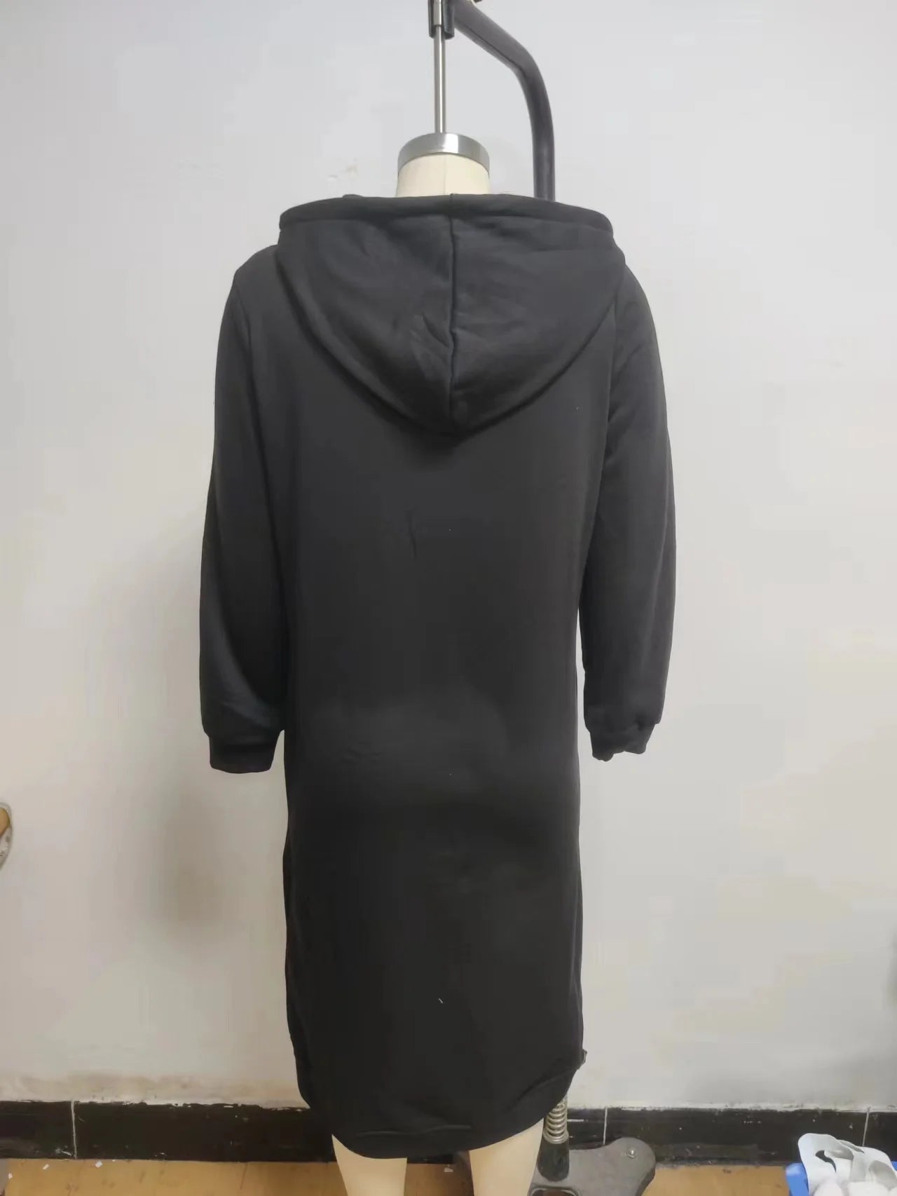 Drawstring Solid Color Women's Long Sleeve Zipper Maxi Hoodie Sweatshirt w/ Pockets