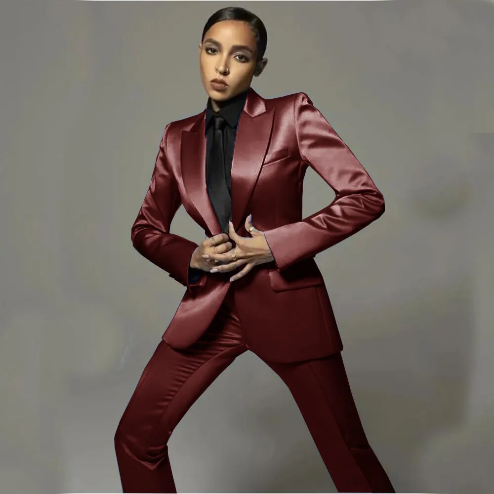 Satin Slim Fit Blazer + Matching Trouser Pants Women's Business Suit