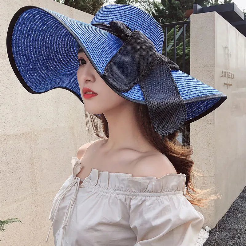 Oversized Straw Fedora Hat w/ Bow
