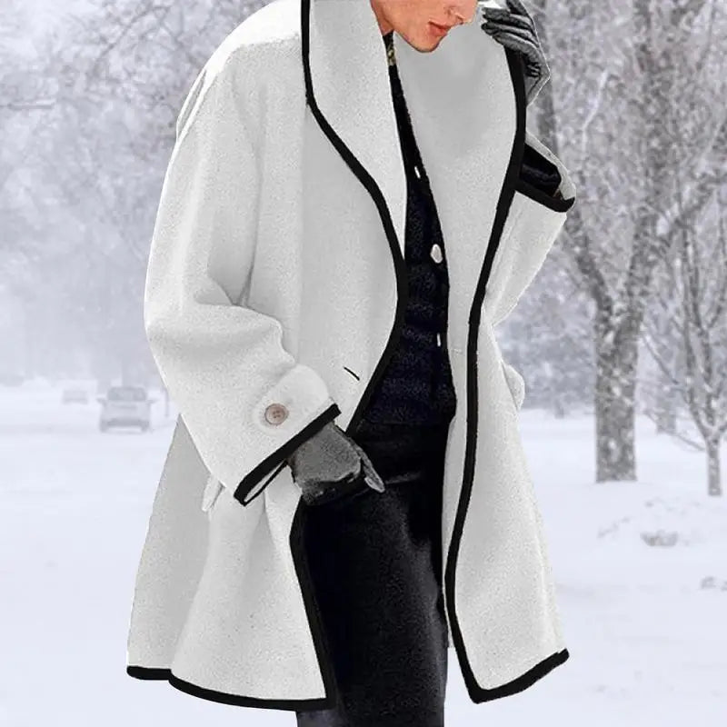 Hooded Wool Colorblock Long Sleeve Ladies Coat