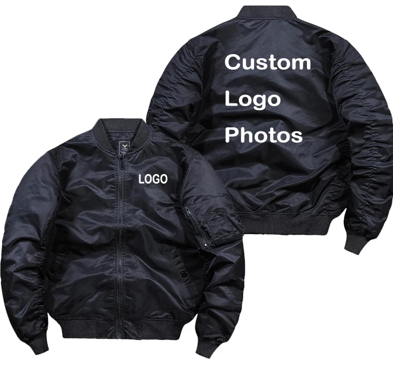 Men's Cargo Pocketed Customized Name/Logo Design Printed Zipper Bomber Jacket