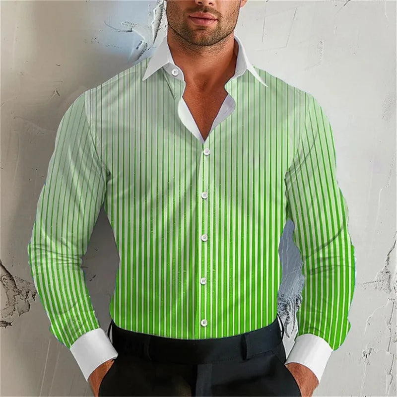 Men's Gradient Striped Turn-Down Collar Long Sleeve Dress Shirts to 5X Big & Tall