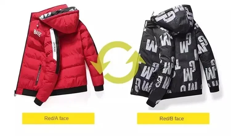 Men's Ribbed Reversible Cotton Padded Thick Puffer Bomber Down Jacket w/ Removable Hood to 5X Big & Tall