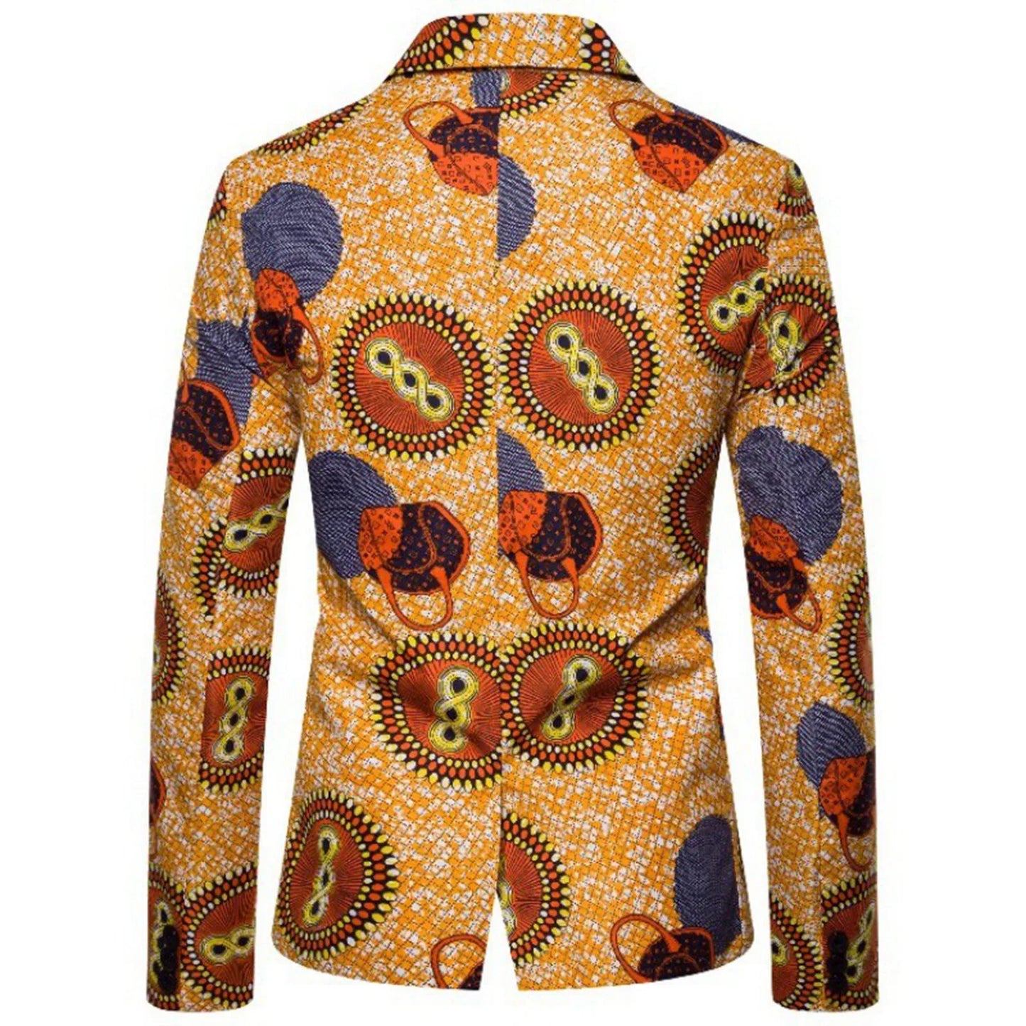 African Floral Print Men's Vintage Lapel Button-Up Blazer