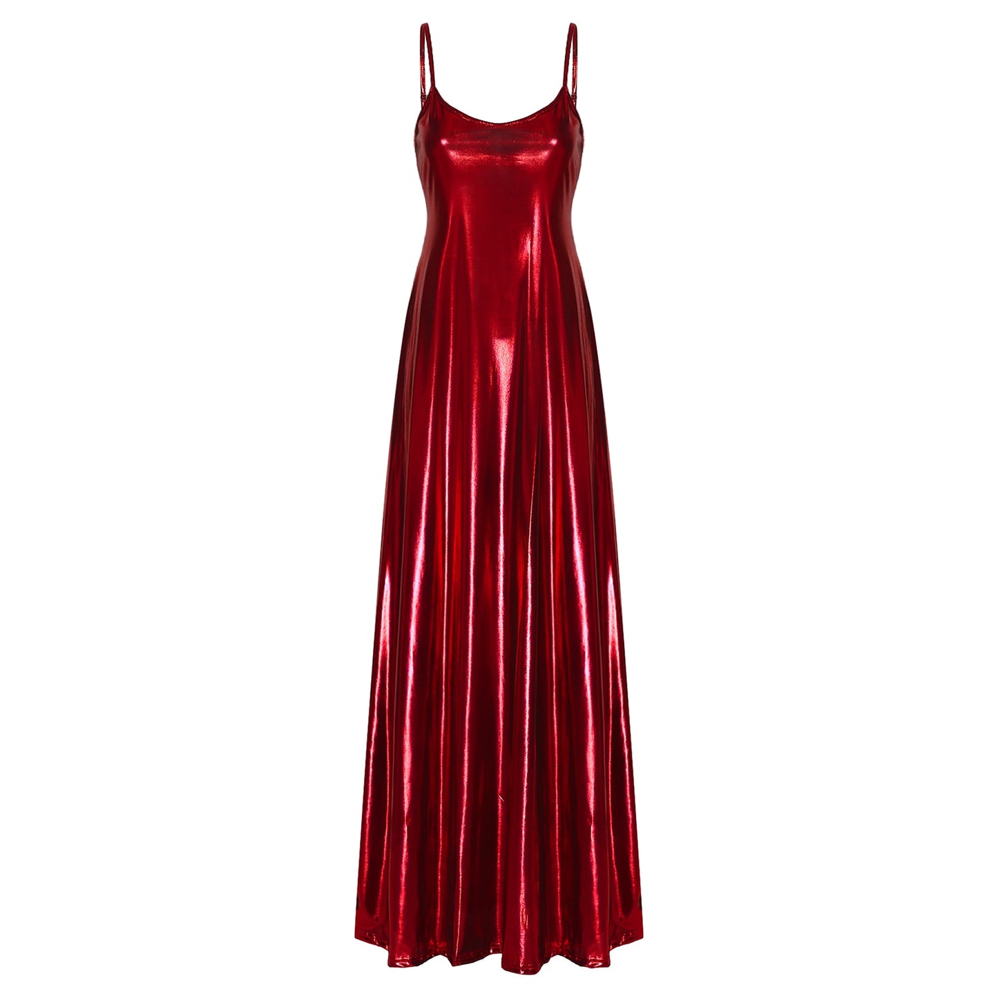 Shiny V-Neck Adjustable Spaghetti Strap Backless Dress