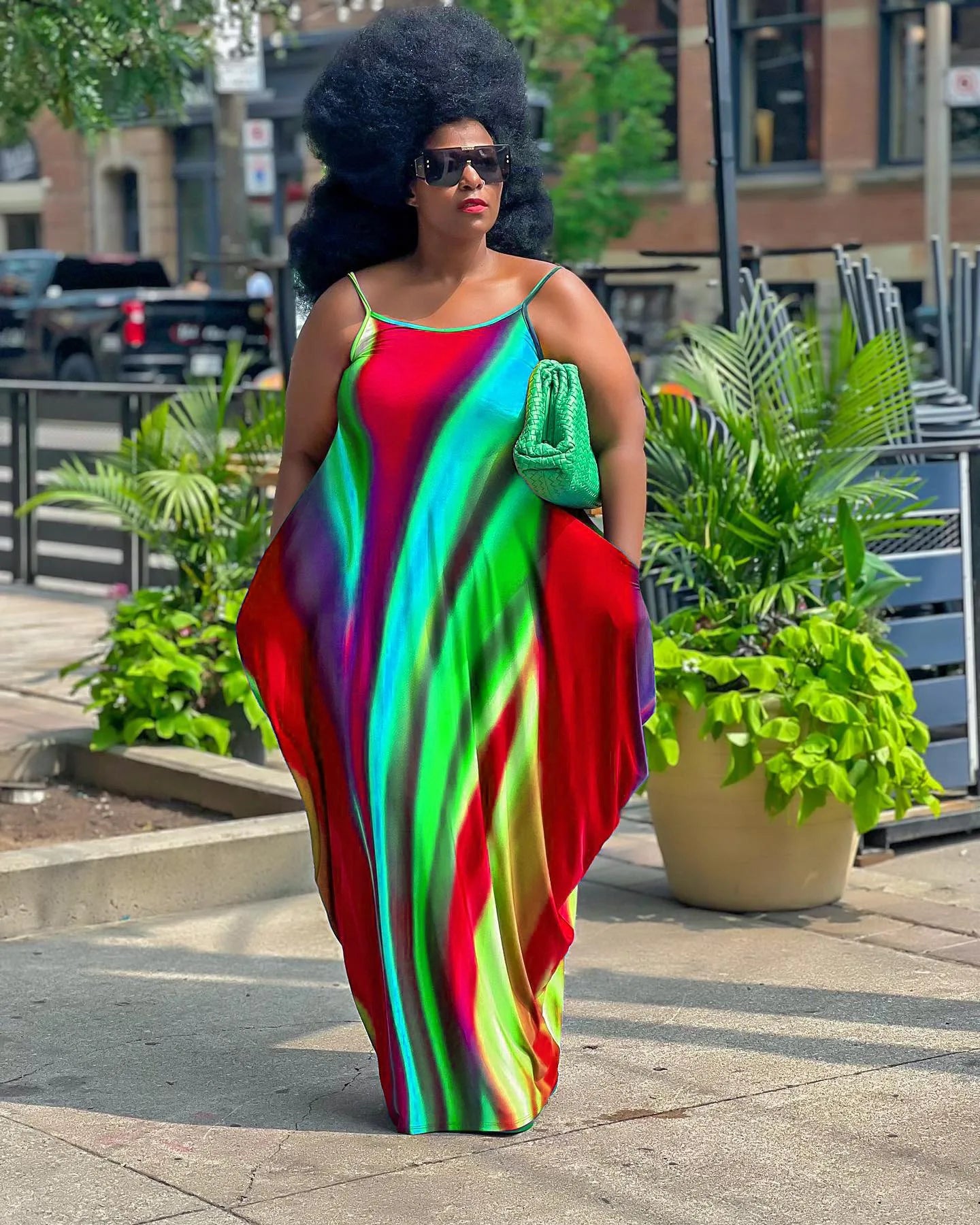 Rainbow Striped Colorblock Ruched Ruffled Sleeveless Print Harem Maxi Dress to 5X Plus Size