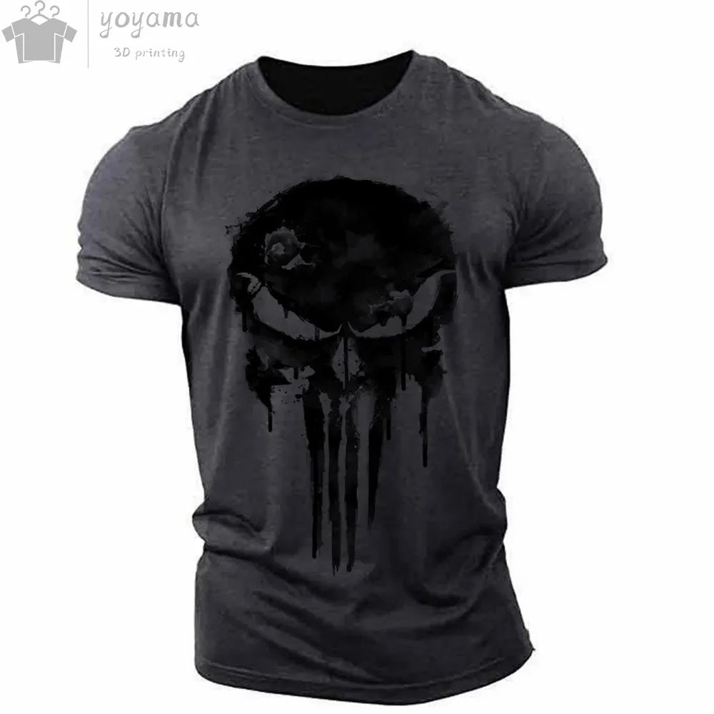 Men's 3D Hip-Hop Dripping Skull Print O-Neck Short Sleeve T-Shirt to 5X Big & Tall