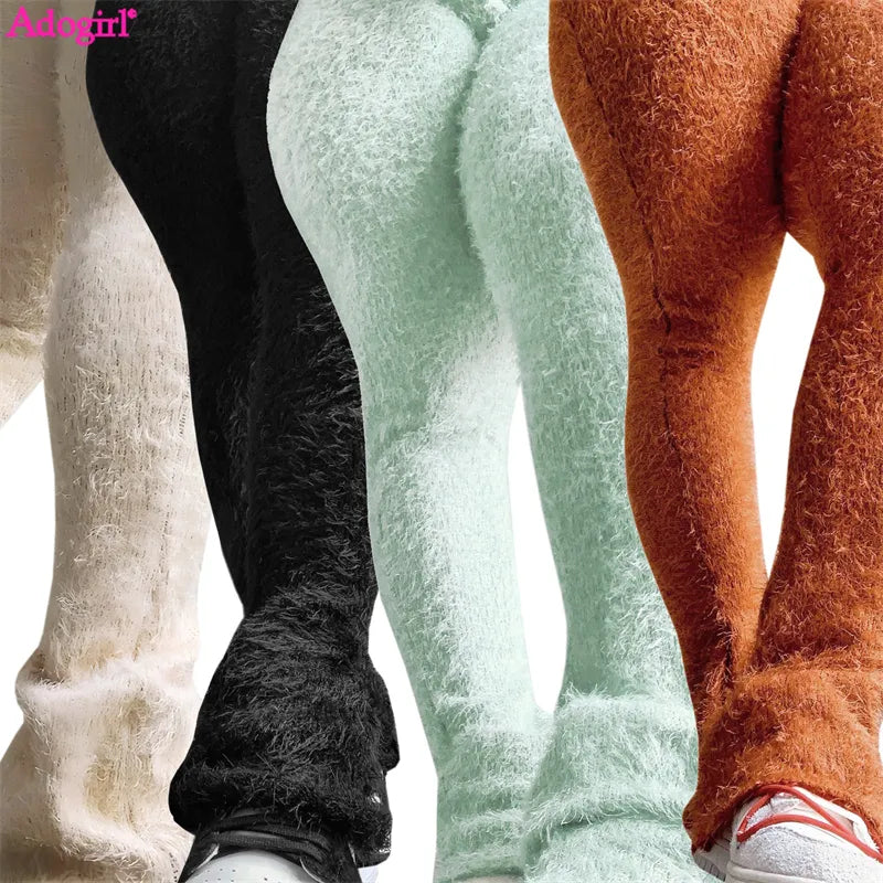 Fuzzy Knitted Flare Bootcut Leggings