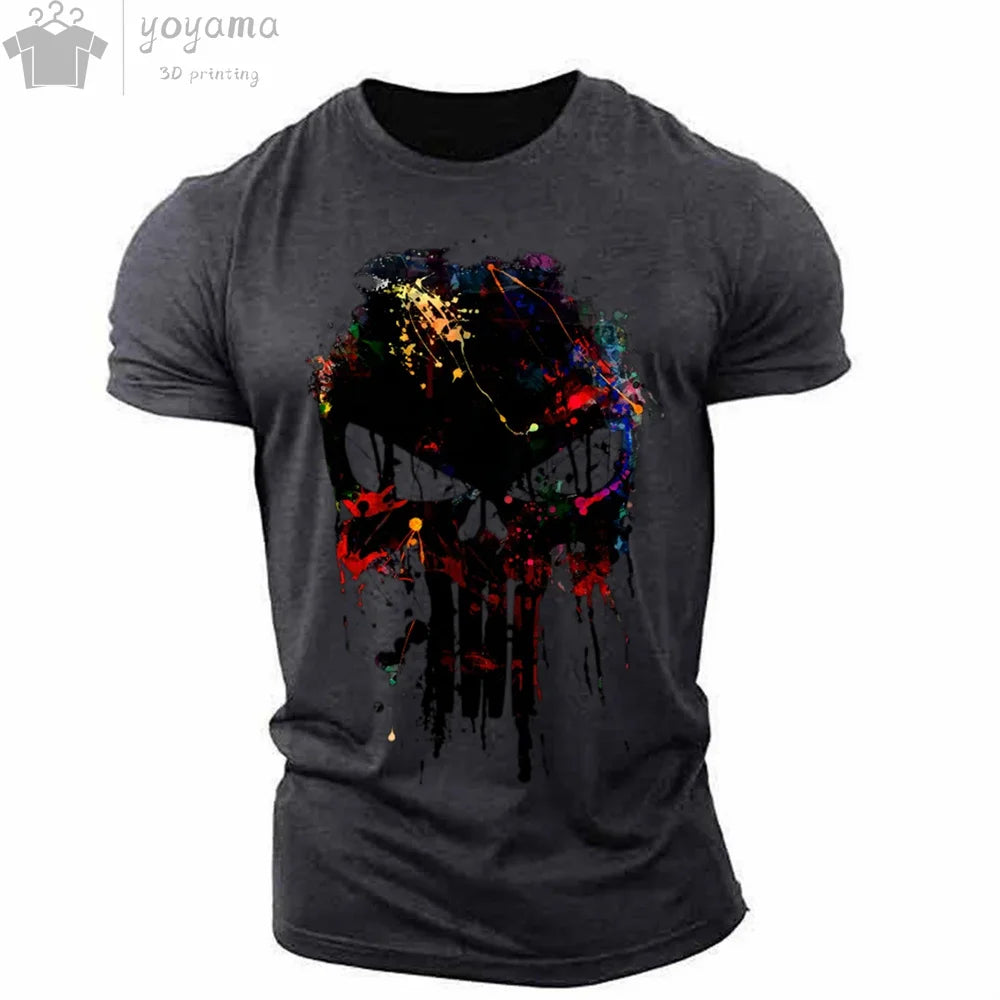 Men's 3D Hip-Hop Dripping Skull Print O-Neck Short Sleeve T-Shirt to 5X Big & Tall