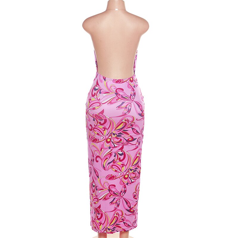 Pink Halter Cowl Neck Bodycon Sleeveless Maxi Dress