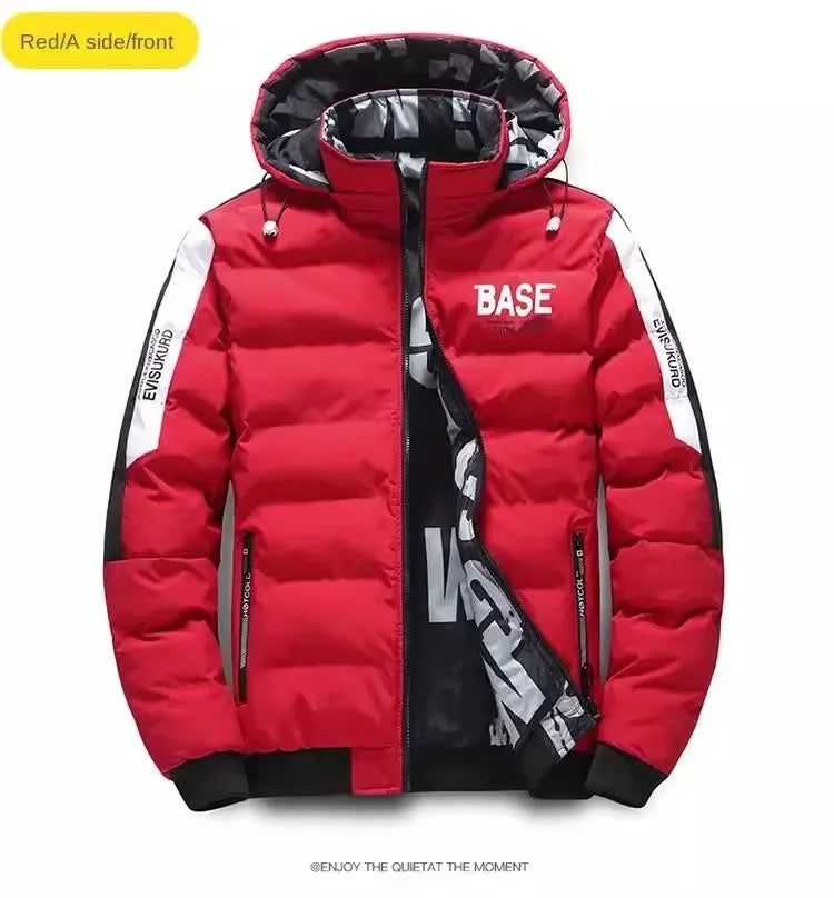 Men's Ribbed Reversible Cotton Padded Thick Puffer Bomber Down Jacket w/ Removable Hood to 5X Big & Tall