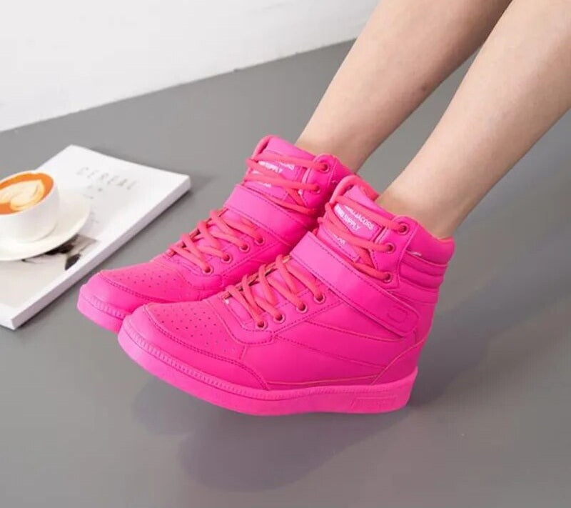 Platform PU Leather Hightop Ladies Sneakers