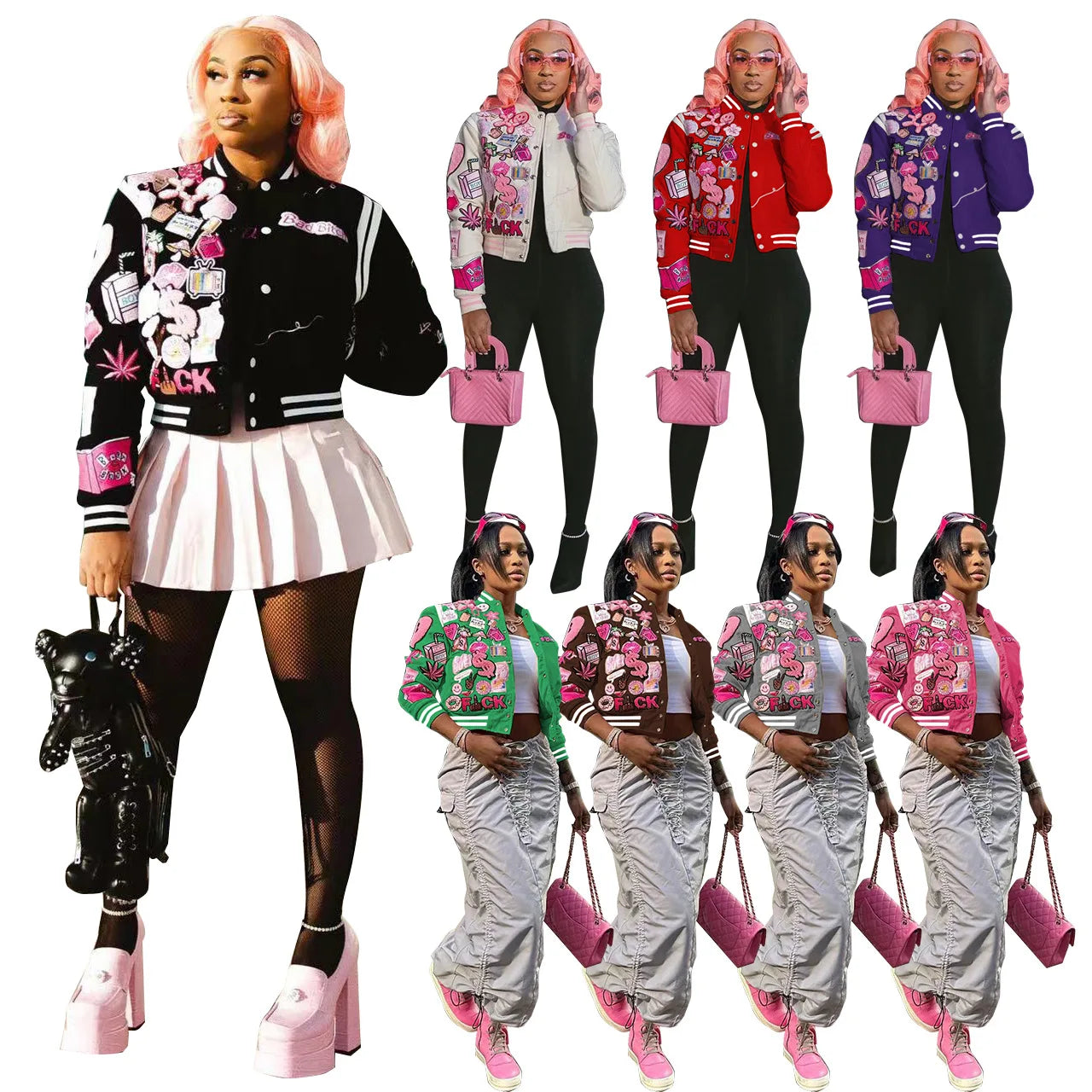Patchwork Varsity Colorblock Women's Streetwear  Lightweight Letterman's Jacket