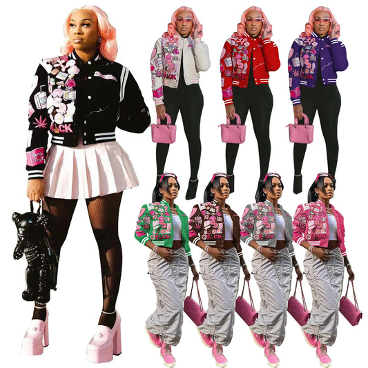 Patchwork Varsity Colorblock Women's Streetwear  Lightweight Letterman's Jacket