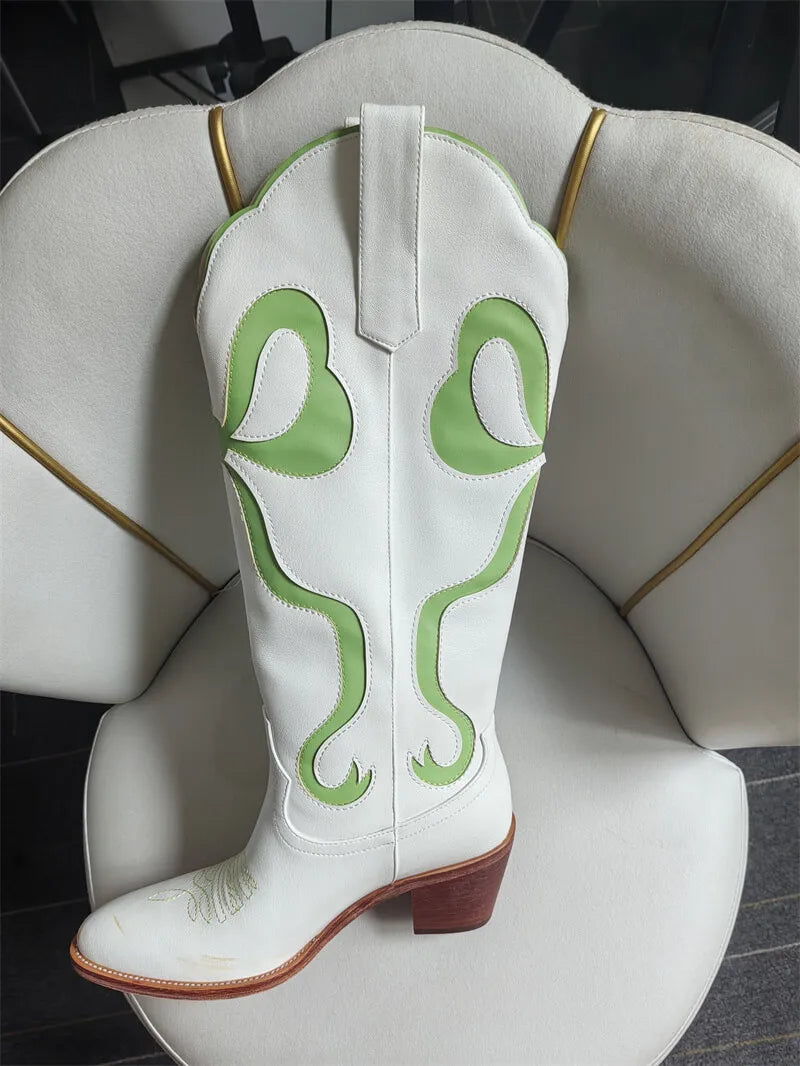 White Pull-on Knee High Women's Cowgirl Rodeo Boots