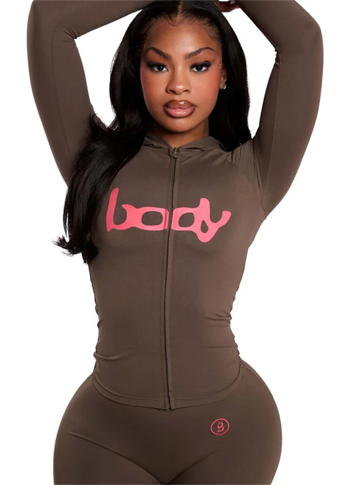 "Body" Streetwear Hip-Hop Zipper Fitness Jacket + Skinny Leggings Women's Tracksuit