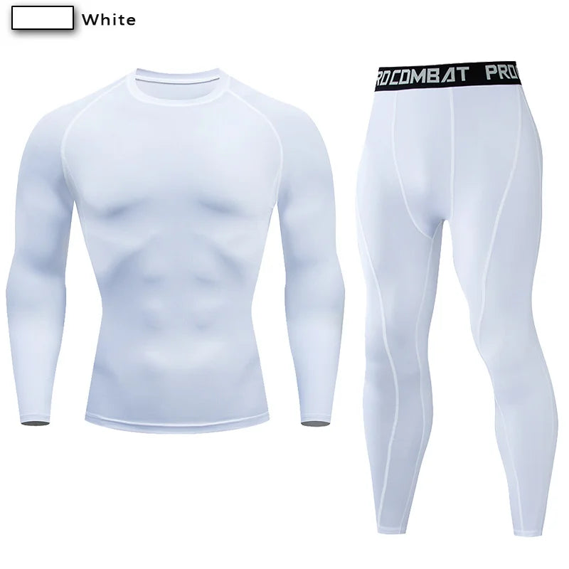 Men's Compression Gym Biking Shirt + Workout Leggings Fitness Athleseuire Set