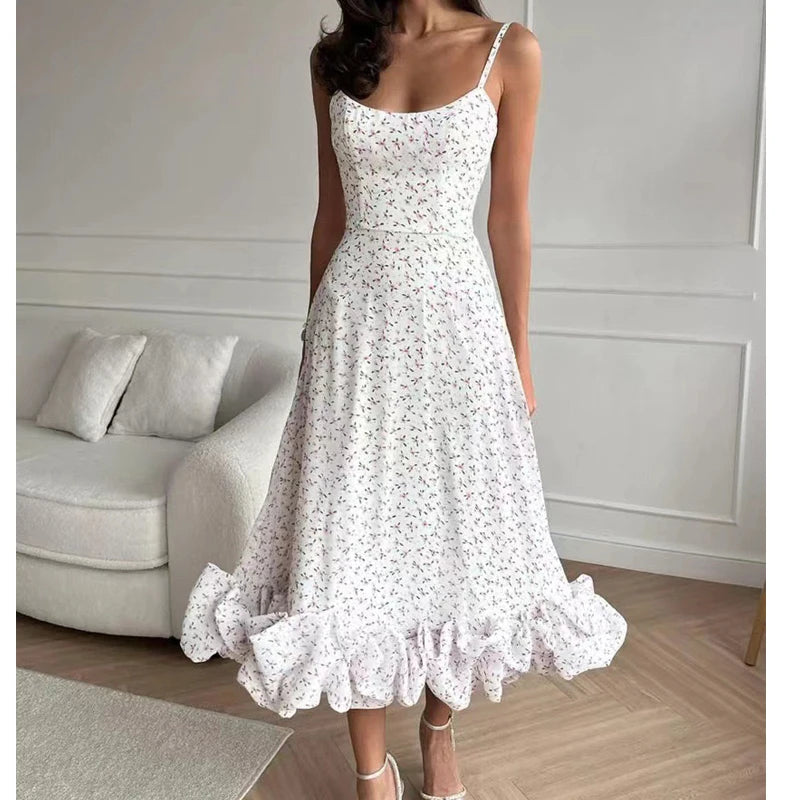 2025 Women Summer Sleeveless Sexy Long Party Dress Flower Hem Design High Waist Elegant Maxi Dress Vestidos Clothes