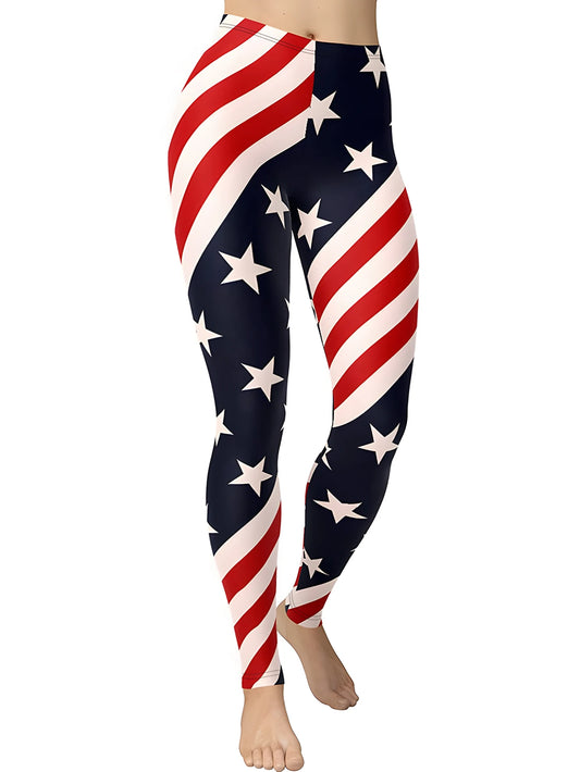 American Flag Striped/Geometric/Heart Print Women's High Waisted Yoga Leggings