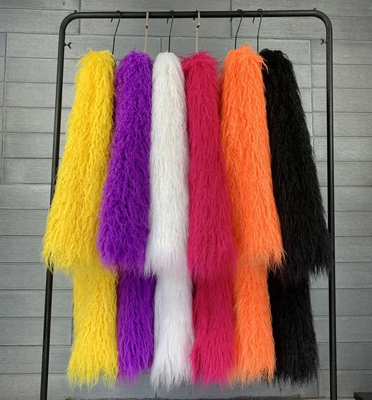 Colorful Furry Lamb Wool Faux Fur Shaggy Sheepskin Women's Coat