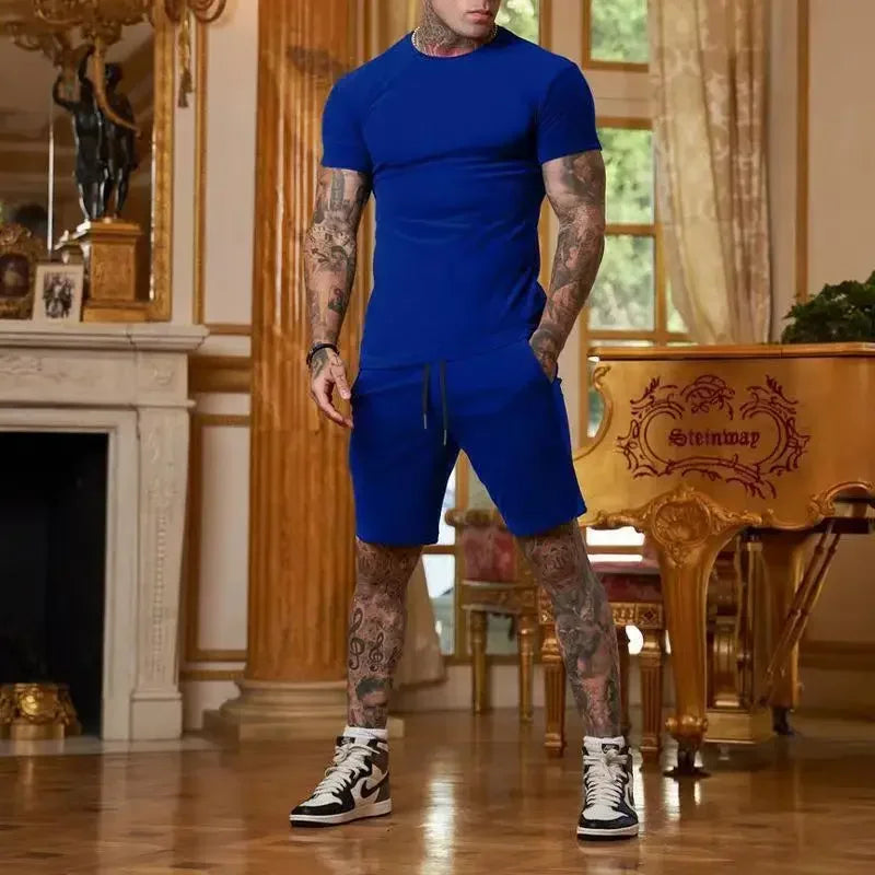 Men's Breathable Sportswear Short Sleeve T-Shirt + Drawstring Basketball Shorts 2-Piece Fitness Set to 4X Big & Tall