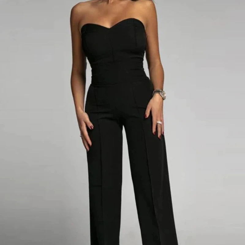 Sleeveless Strapless Solid Color Straight Women's Formal Party Tube Jumpsuit