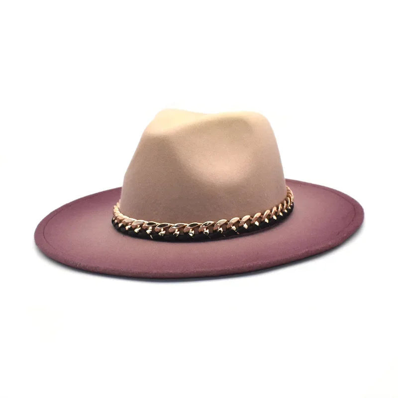 Gradient Colorblock Chain Link Design Fedora Hat