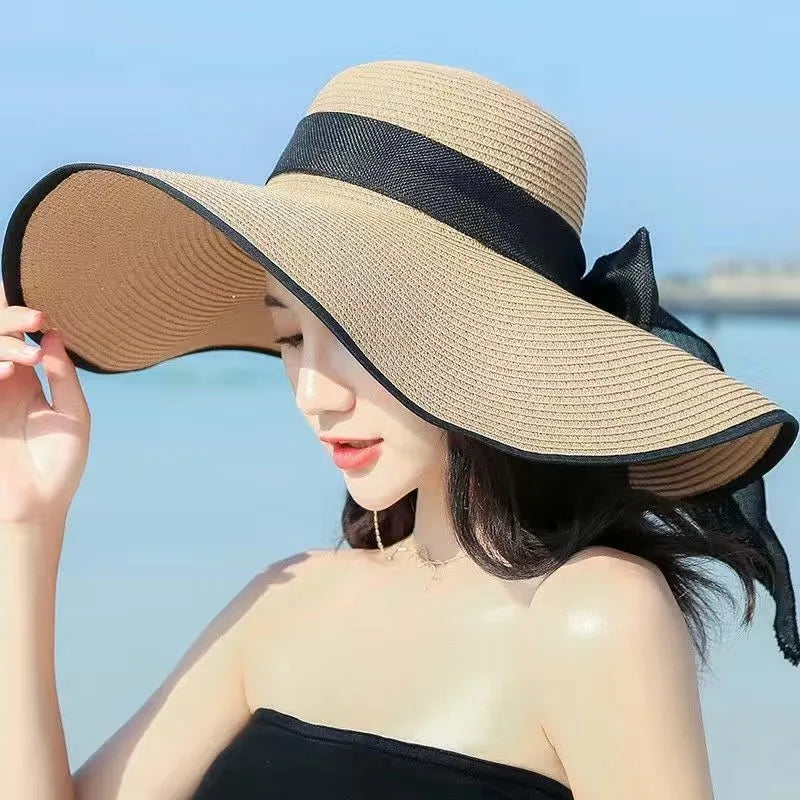 Oversized Straw Fedora Hat w/ Bow