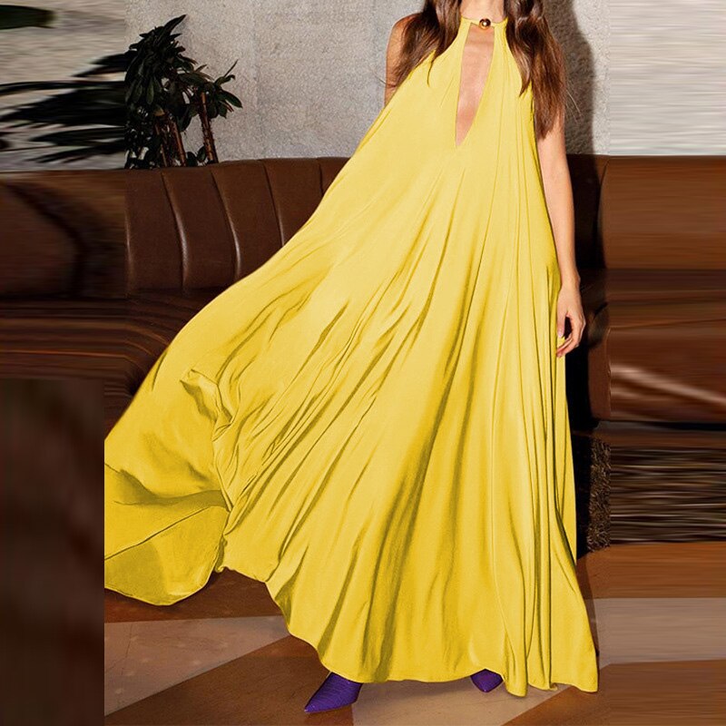 Halter Sleeveless Temperament Deep V-Neck Beach Maxi Dress