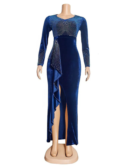 Diamond Velvet African Plus Size Bodycon Wedding Evening Gown to 3X